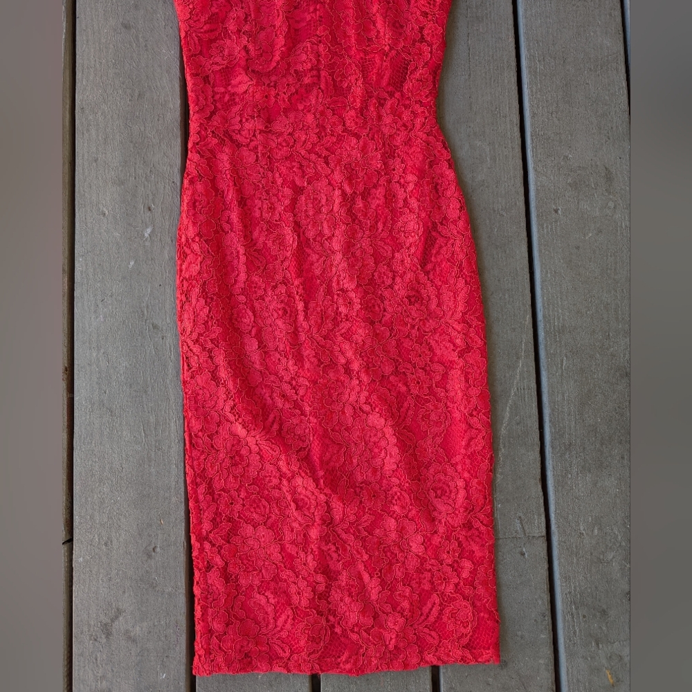 Yumi‎ Kim Red Lace Halter Fitted Bodycon Sheath Dress S Cocktail - Picture 5 of 8